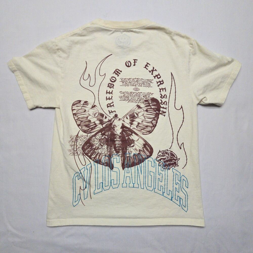 CV Los Angeles Freedom of Expression Graphic Tee Cream Mens M Cotton Shirt